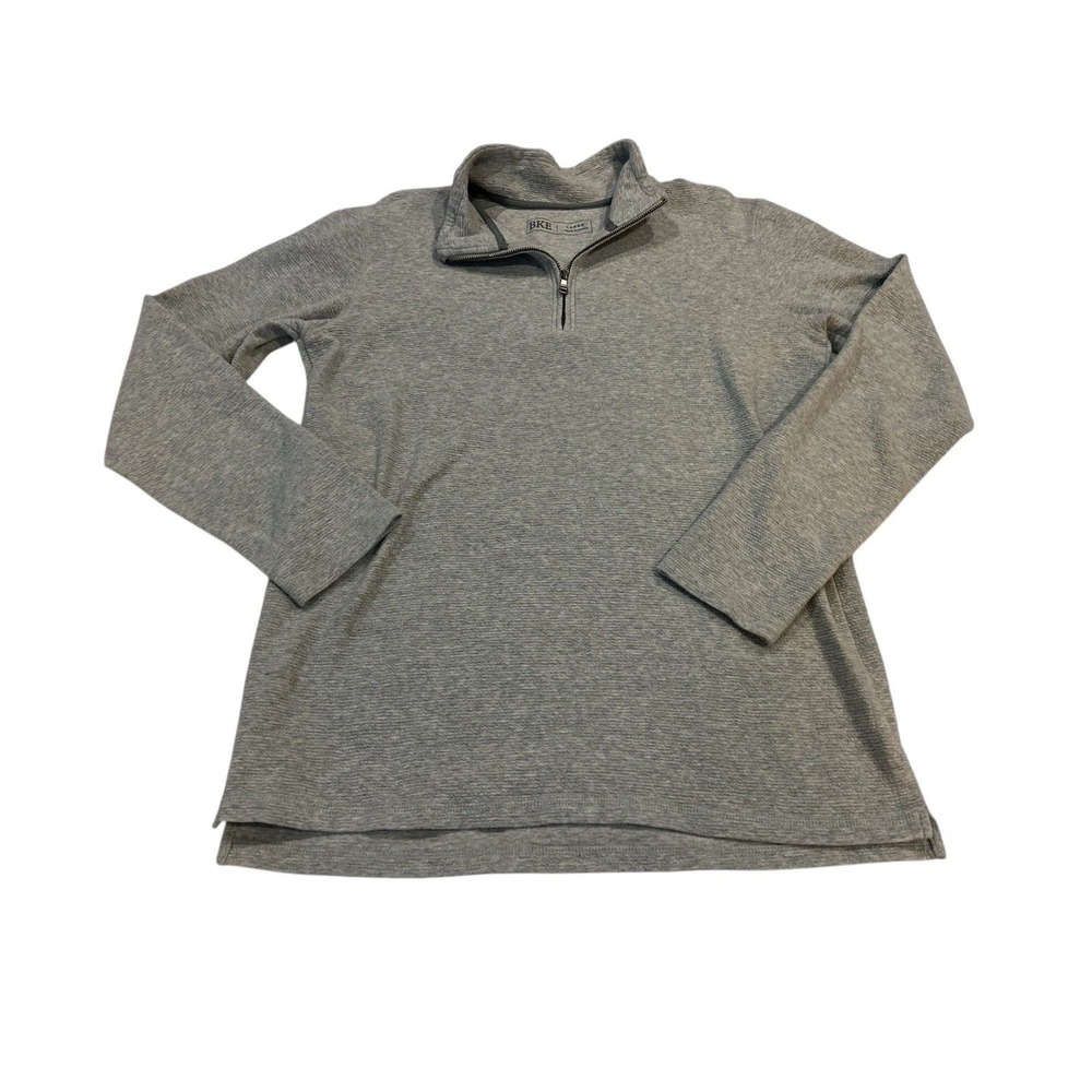 BKE Sweater‎ Mens Gray Sz L  Athletic Fit 1/4 Zip Pullover Long Sleeve Buckle